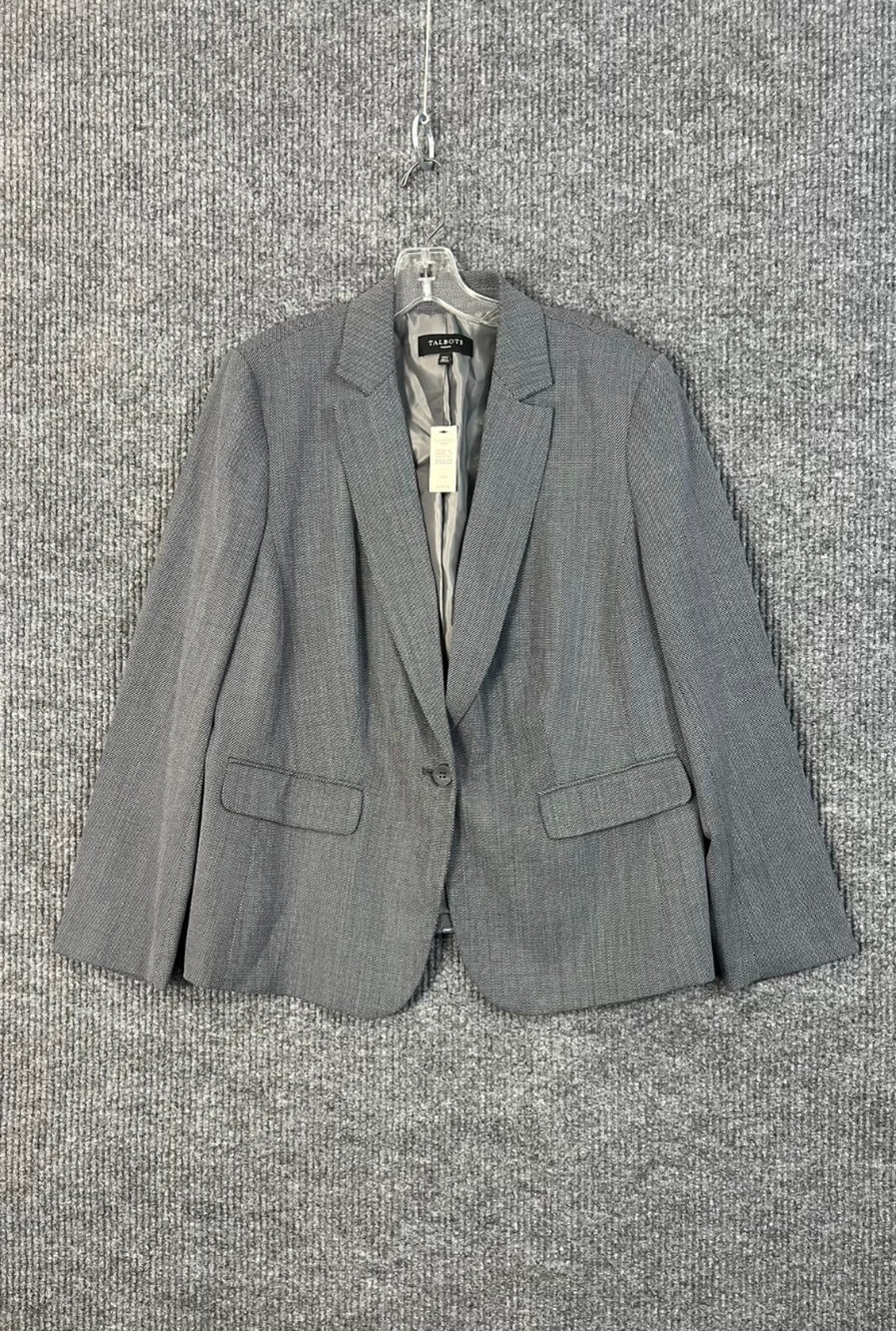 Talbots Blazer Jacket Womens 14W Gray Single Button Career Wool Blend Lined